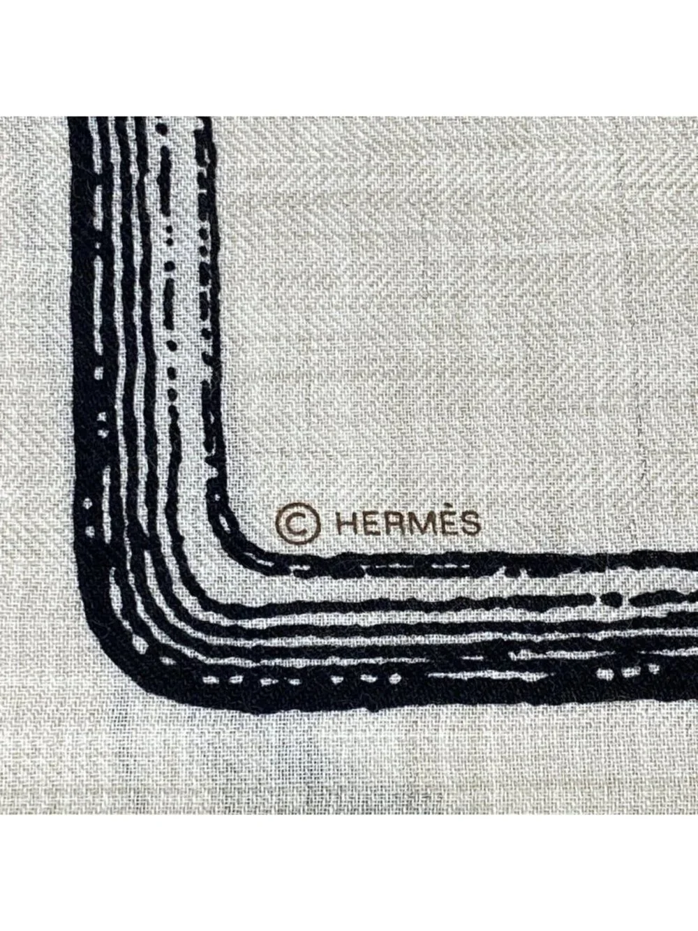 Hermes Shawl Carre 140 Gray Beige Light Brown Black Cashmere Silk Scarf